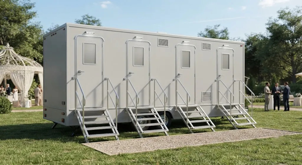 4 stall restroom trailer from our Brooklyn Park fleet
