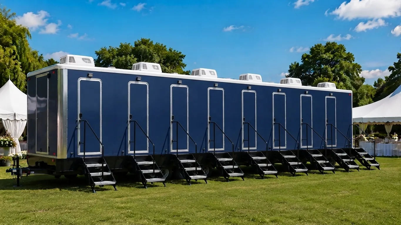 8 stall restroom trailer from our Brooklyn Park fleet